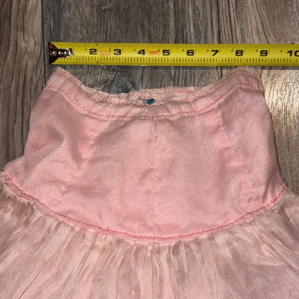Vintage Pink Tiered Ruffle Crinoline Skirt Kids Metal Zipper Sheer Petticoat